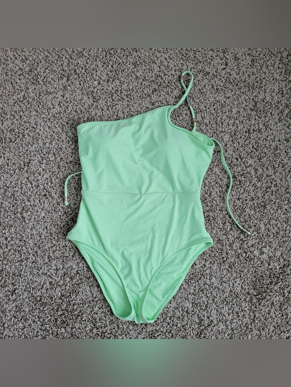 Aerie Swimsuit Swim One Piece Full Coverage Neon Green One Shoulder Beaded Small